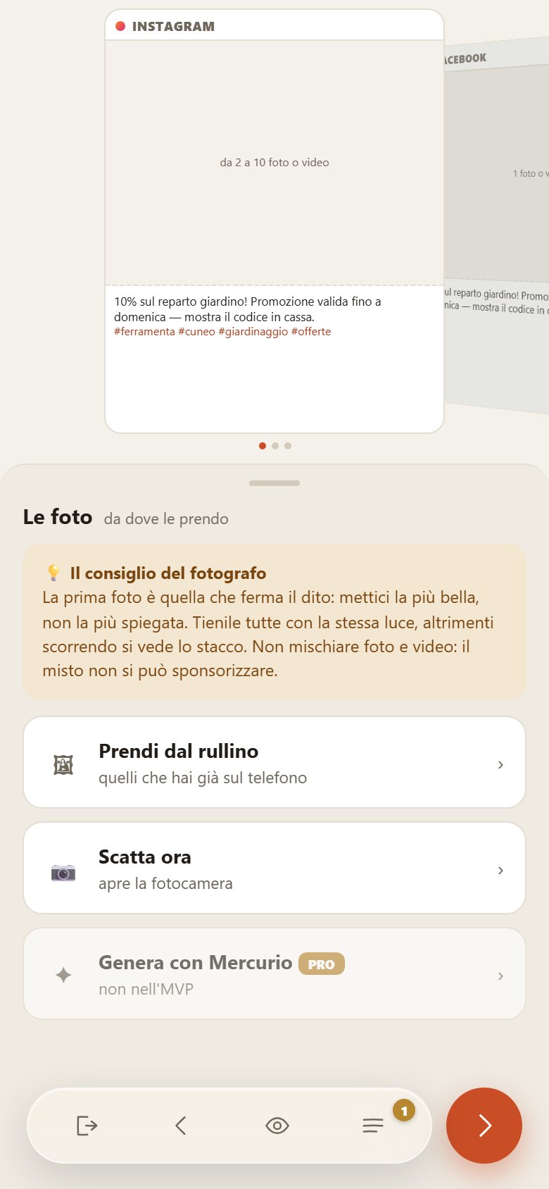 Mercurio, le foto: prendi dal rullino, scatta ora, o genera con Mercurio